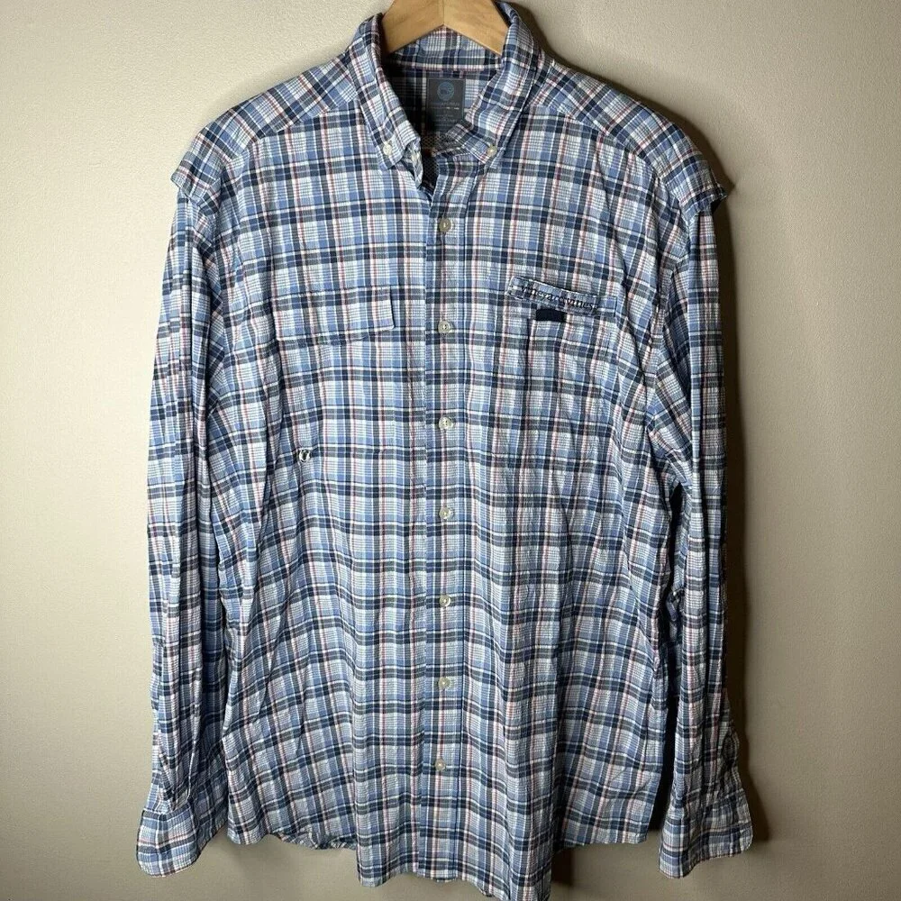 Vineyard Vines Harbor Shirt Mens L Blue Plaid Button Down Fishing Vented Outdoor